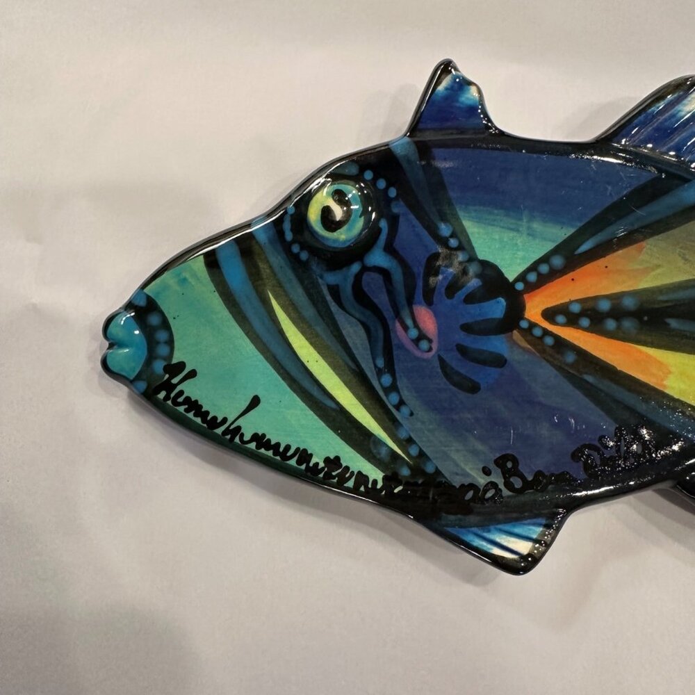 Ben Diller Signed Trigger Reef Fish Small Platter Plate Decor Maui Hawaii - Picture 5 of 12